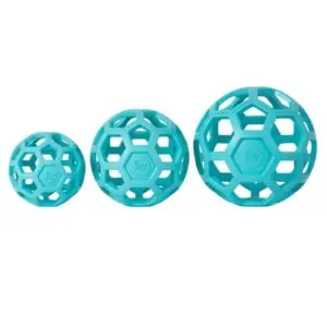 JW Hol-ee Roller Trend-ee hondenbal blauw 11,5 cm – puzzelbal van rubber - Afbeelding 4