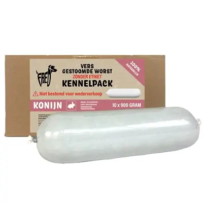 Freds gestoomde vleesworst konijn 10 x 900 g – kennelpack, graanvrij