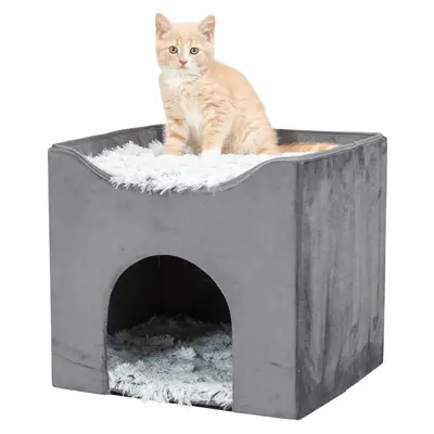 Trixie kattenhuis Harvey grijs-wit/zwart 38 x 38 x 38 cm – keerbaar kussen - Afbeelding 9