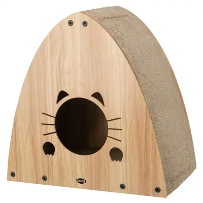 Trixie krabhuis MDF lichtbruin 48 x 28 x 48 cm – met catnip