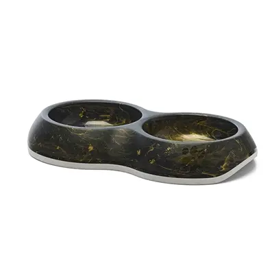 Savic voerbak Delice dubbel Marble zwart/goud 2 x 0,2 liter