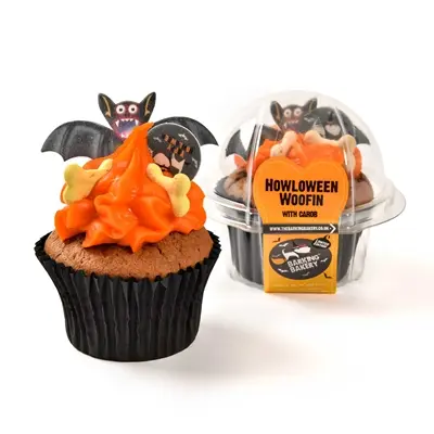 The Barking Bakery hondensnack Carob Woofin – cupcake met oranje glazuur