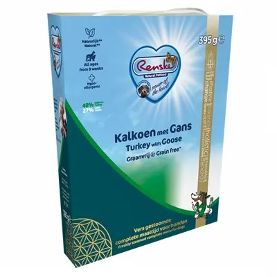 Renske hondenvoer gestoomd vlees kalkoen en gans 10 x 395 g – graanvrij