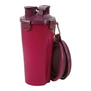 Zolux Bivouak 2-in-1 reisset rood 2 x 350 ml – fles met voer- en drinkbak - Afbeelding 1
