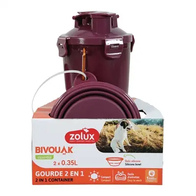 Zolux Bivouak 2-in-1 reisset rood 2 x 350 ml – fles met voer- en drinkbak