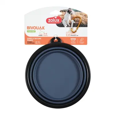 Zolux Bivouak opvouwbare voerbak siliconen blauw 1 l – met karabijnhaak - Afbeelding 3