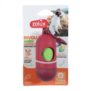 Zolux Bivouak poepzakhouder rood met 15 poepzakjes – 4 x 4 x 14 cm - Afbeelding 1