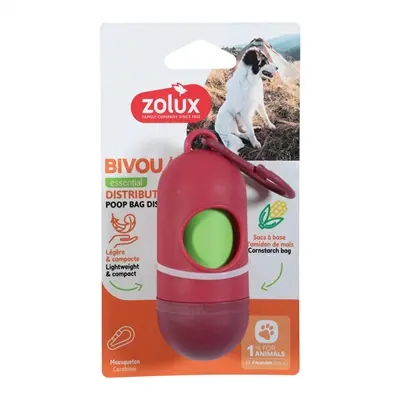 Zolux Bivouak poepzakhouder rood met 15 poepzakjes – 4 x 4 x 14 cm