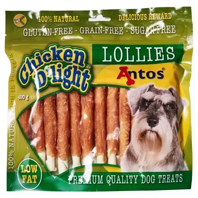 Antos Chicken D'Light Lollies 400 g – kauwsnack kip, glutenvrij