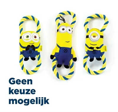 Minions hondenspeeltje pluche Minion aan flostouw 28 cm – assorti