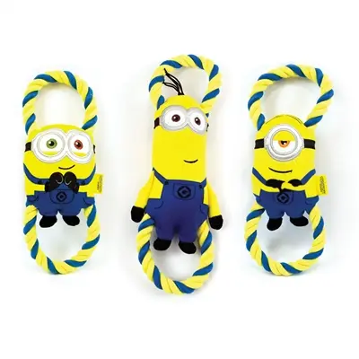 Minions hondenspeeltje pluche Minion aan flostouw 28 cm – assorti
