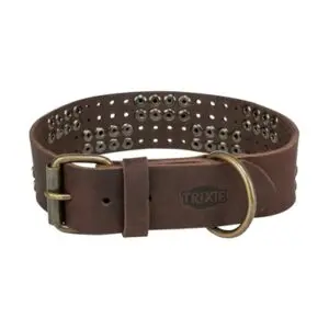 Trixie halsband Rivet Rustic vetleer donkerbruin S-M 34-40 cm - Afbeelding 1