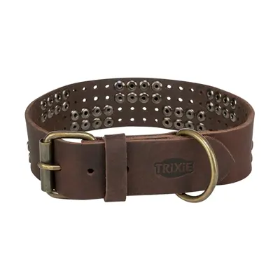 Trixie halsband Rivet Rustic vetleer donkerbruin S-M 34-40 cm