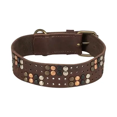 Trixie halsband Rivet Rustic vetleer donkerbruin XL 55-65 cm