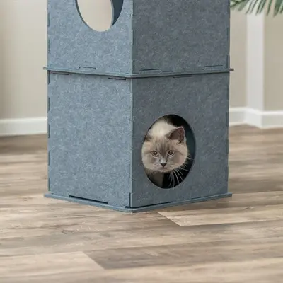 Trixie kattenhuis toren Nele vilt grijs 38 x 38 x 105 cm – 6 ingangen - Afbeelding 5
