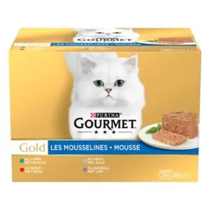 Gourmet Gold Mousse kattenvoer konijn, rund, kalf en lam 24 x 85 g - Afbeelding 1