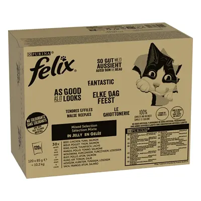 Felix kattenvoer Mixed Selection gelei 120 x 85 g – rund, kip, tonijn, zalm