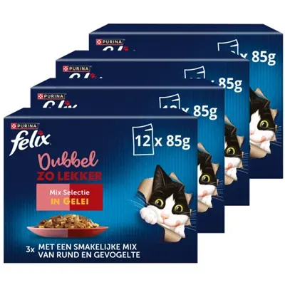 Felix kattenvoer Dubbel Zo Lekker Mix Selectie in gelei 4 x 12 x 85 g