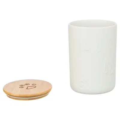 Trixie snackpot keramiek wit 13 x 13 x 19 cm – houten deksel