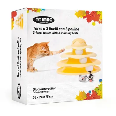 IMAC Cat Tower kattentoren geel 3 niveaus 24 x 24 x 15 cm