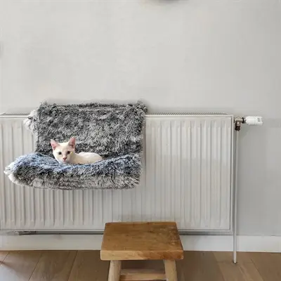 Croci radiatorhangmat kat gemeleerd zwart 47 x 30 x 25 cm