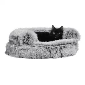 Croci Sofa kattenmand Bicolor zwart 45 x 45 x 9 cm – rond, pluche - Afbeelding 1