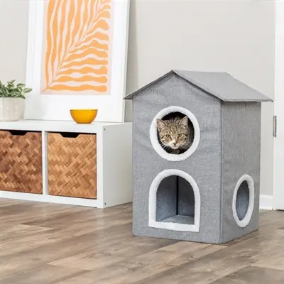 Trixie kattenhuis Nora Soft twee verdiepingen lichtgrijs 47 x 47 x 67 cm