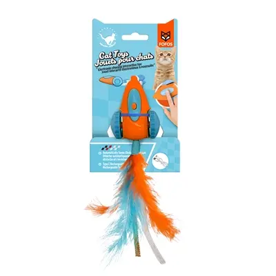 Fofos interactieve race wagen met veren 19 x 5 x 3 cm – kattenspeeltje