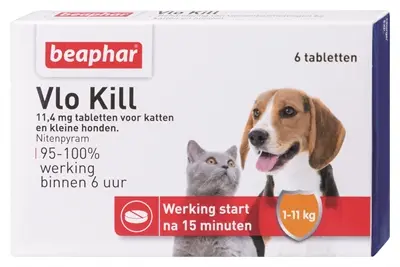 Beaphar Vlo Kill vlooientabletten kat en kleine hond tot 11 kg – 6 stuks