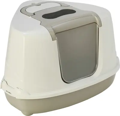 Moderna hoekkattenbak Flip beige 56 x 45 x 39 cm – met klapdeurtje