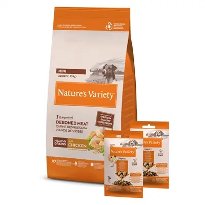 Nature's Variety hondenvoer Original Adult Mini kip 1,5 kg + 2 toppers