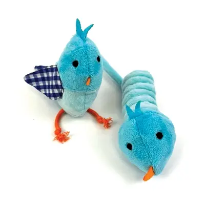Happy Pet Tabby Patch kattenspeelgoed vogel blauw 11 en 9 cm – set van 2