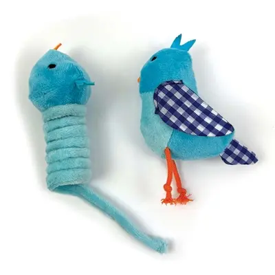 Happy Pet Tabby Patch kattenspeelgoed vogel blauw 11 en 9 cm – set van 2 - Afbeelding 4