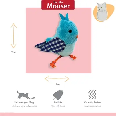 Happy Pet Tabby Patch kattenspeelgoed vogel blauw 11 en 9 cm – set van 2 - Afbeelding 7