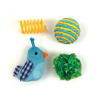 Happy Pet Tabby Patch kattenspeeltjes vogel blauw multipack 4 stuks