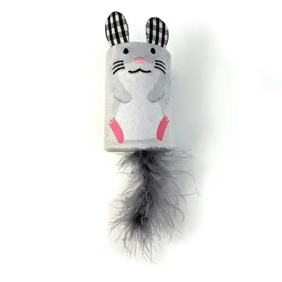 Happy Pet Tabby Patch muis met ratel en roller grijs 18 x 7 x 7 cm