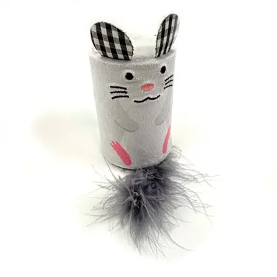 Happy Pet Tabby Patch muis met ratel en roller grijs 18 x 7 x 7 cm - Afbeelding 5
