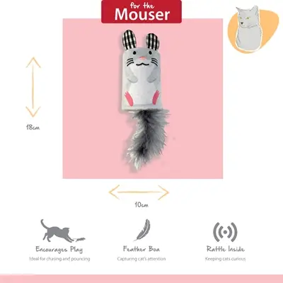 Happy Pet Tabby Patch muis met ratel en roller grijs 18 x 7 x 7 cm - Afbeelding 6