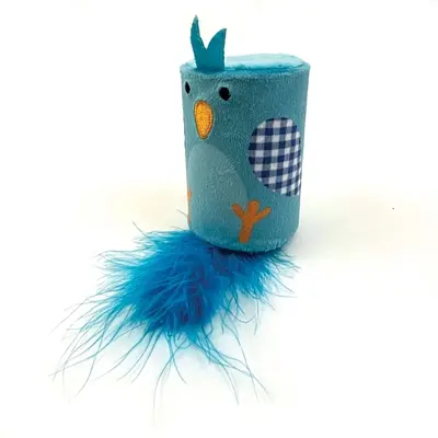 Happy Pet Tabby Patch vogel met ratel en roller blauw 18 x 7 x 7 cm - Afbeelding 4
