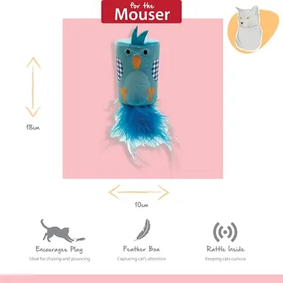 Happy Pet Tabby Patch vogel met ratel en roller blauw 18 x 7 x 7 cm - Afbeelding 6