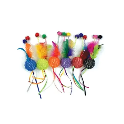 Happy Pet Tabby Patch glitterbal met ratel en veren 20 x 4,5 cm - Afbeelding 4