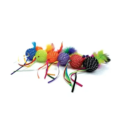 Happy Pet Tabby Patch glitterbal met ratel en veren 20 x 4,5 cm - Afbeelding 5