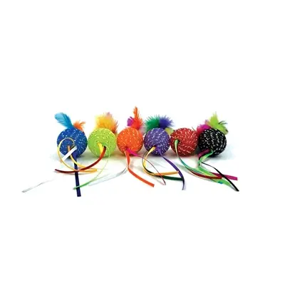Happy Pet Tabby Patch glitterbal met ratel en veren 20 x 4,5 cm - Afbeelding 6