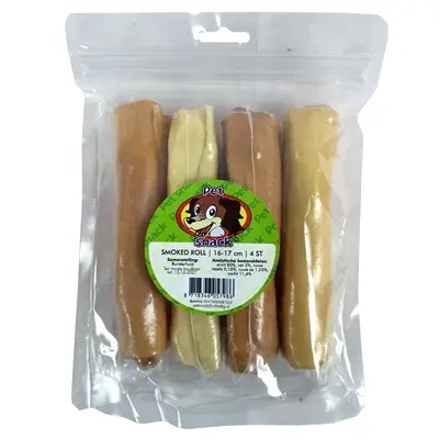 Petsnack Smoked Roll 16-17 cm – gerookte kauwrol van runderhuid, 4 stuks - Afbeelding 4