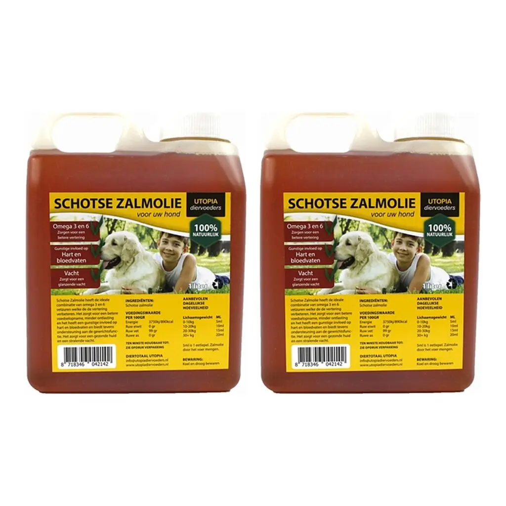 Utopia Schotse zalmolie naturel 1 l – omega 3 en 6, multipack 2 stuks