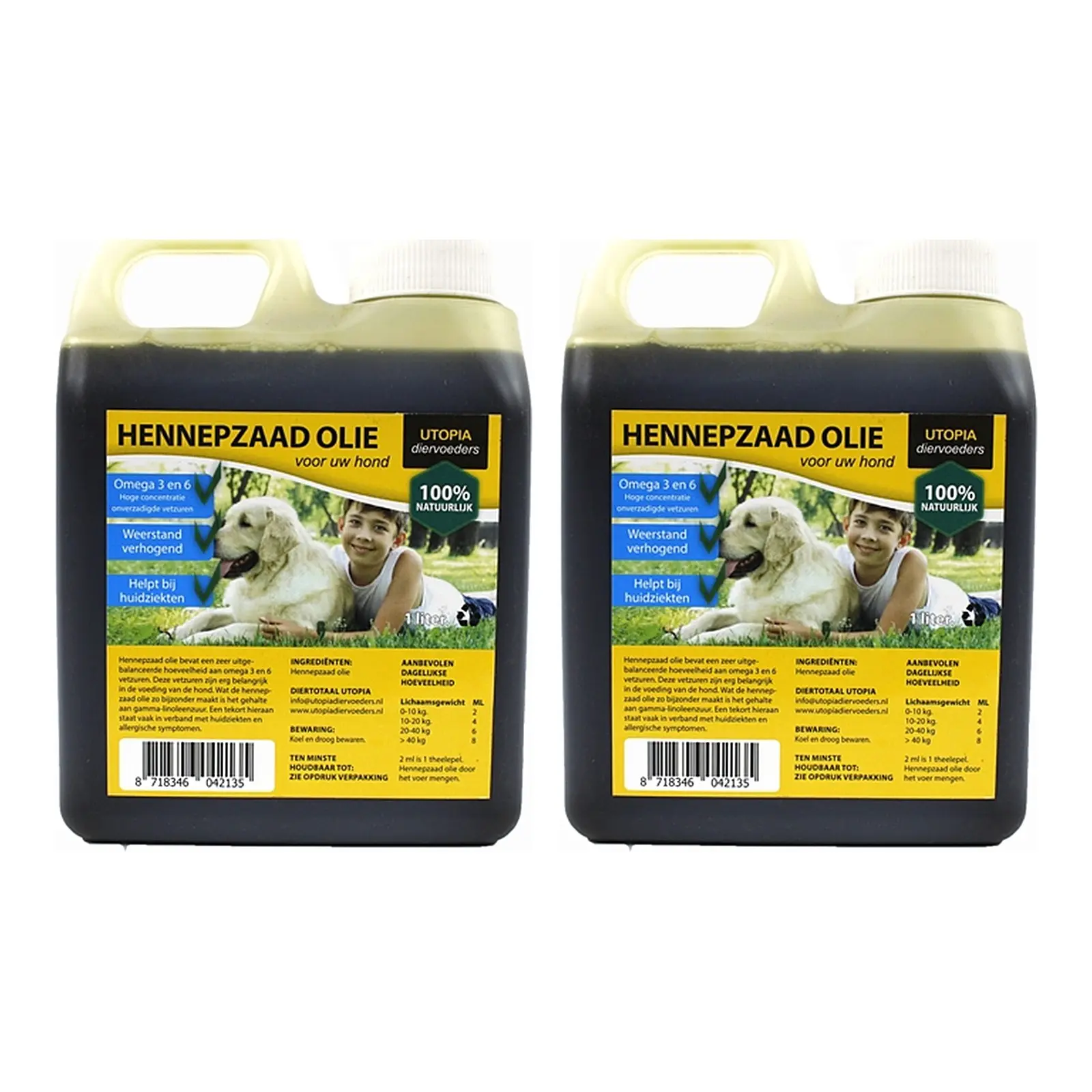 Utopia hennepzaadolie voor honden 1 l – multipack 2 stuks - Afbeelding 1