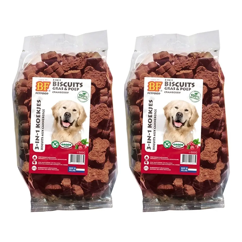 BF Petfood hondenkoekjes 3-in-1 cranberry 500 g – multipack 2 stuks