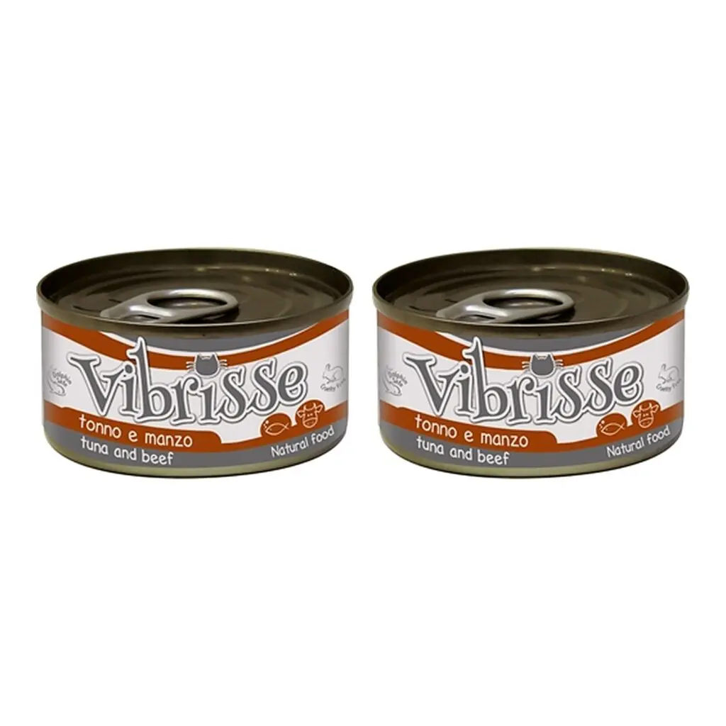 Vibrisse Cat Tonijn Rund 24x70gr - Natvoer Kat – 2 stuks (multipack)