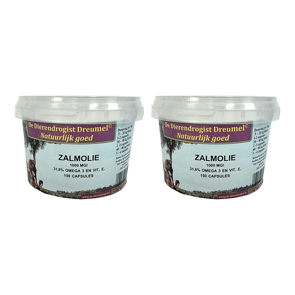 Dierendrogist zalmolie 150 capsules – 2 stuks, omega 3 voor honden (multipack)