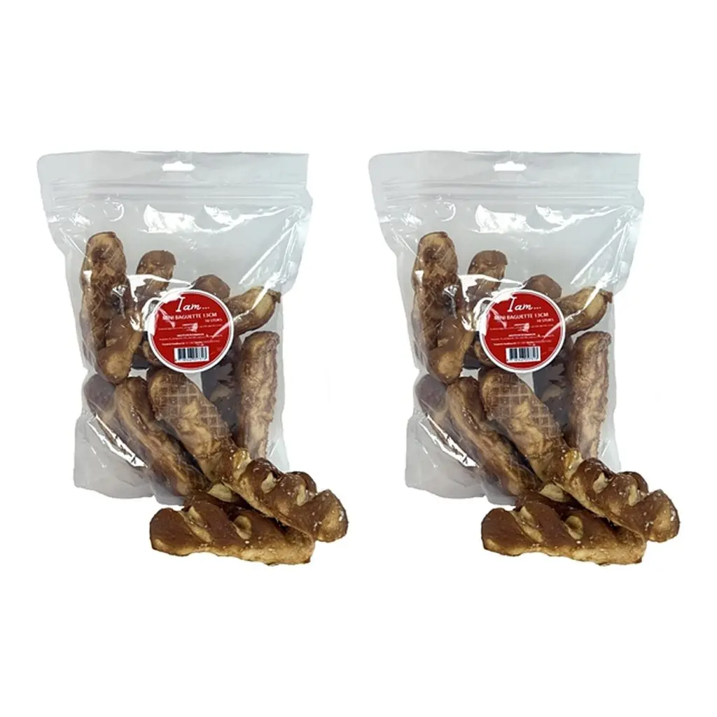I Am Mini Baguette hondensnack 13 cm – 2 stuks, runderhuid met kip, 10 stuks (multipack)